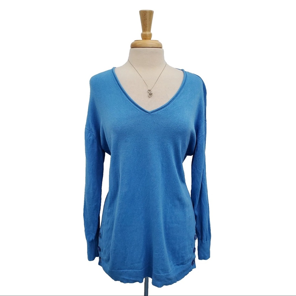 J.Crew Womens Blue Long Sleeve Linen Blend V-Neck Sweater Size XXL Button Accent